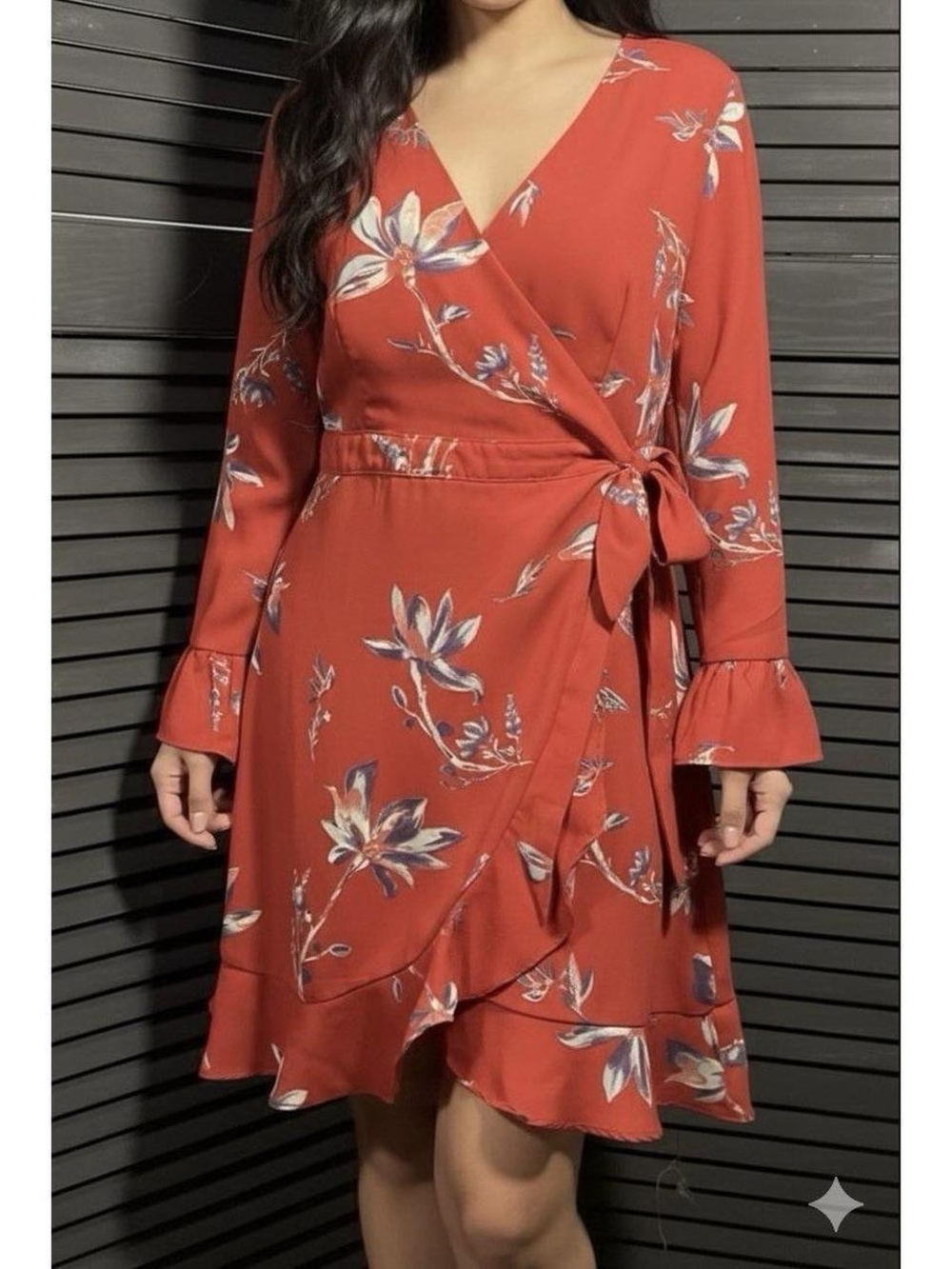 Le Lis Rust Floral Wrap-Style Dress
